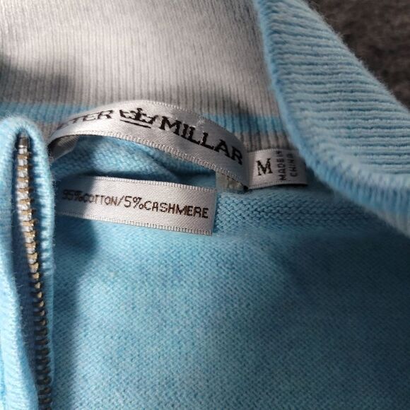 Vtg Peter Millar Crown Cotton Silk Quater Zip Mens Size M Blue Sweater Pullover - Picture 6 of 13